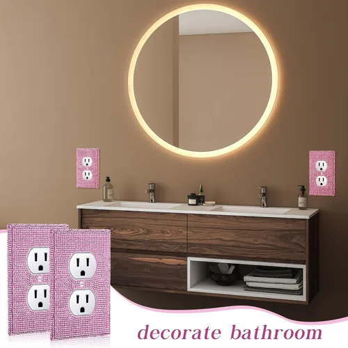 Vista 6 de Kathfly 10 fundas de enchufe de diamantes de imitación rosas, placas de pared decorativas brillantes para enchufes eléctricos, cubiertas de enchufe