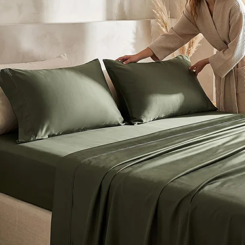 Vista 7 de EverGrace Tencel™ Sheet Set, Breathable & Cooling, Queen, Dark Olive Green Cooling, Luxury Silky Soft, Lyocell TENCEL Sheets, Breathable Bedding for