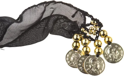 Vista 4 de AK TRADING CO. Falda tipo bufanda negra con 128 monedas de oro y cuentas