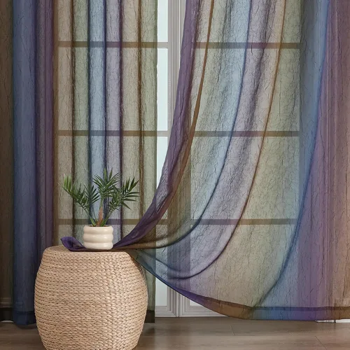 Vista 24 de OWENIE Cortinas transparentes degradadas para dormitorio, sala de estar, 96 Morado y dorado