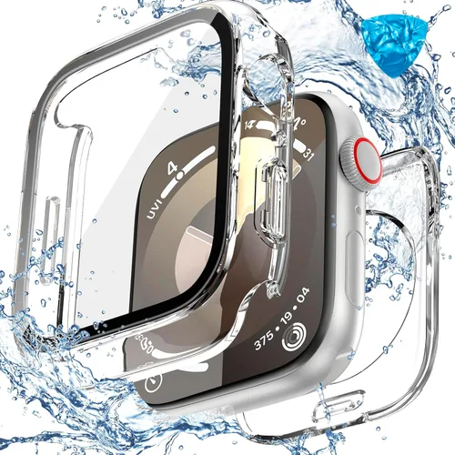 Vista 10 de 3 en 1 Goton Estuche impermeable duro para Apple Watch, protector de pantalla de 40mm, cubierta frontal de vidrio templado protectora completa