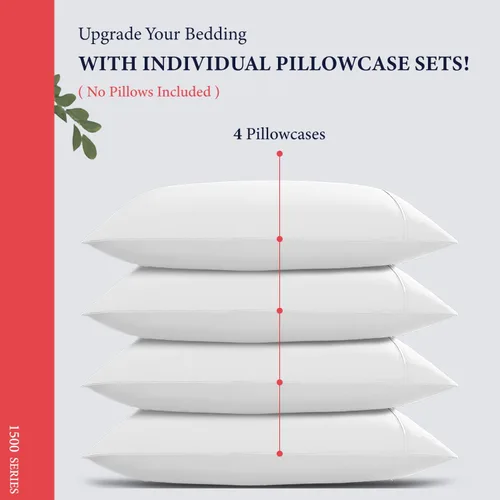 Vista 3 de Juego de 4 fundas de almohada 100% de algodón egipcio, tamaño estándar/Queen, lujosas fundas de almohada de 1500 hilos color blanco satinado, fundas