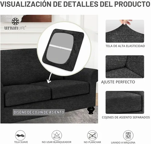 Vista 6 de URBANLIFE Funda elástica para sofá de 3 piezas, lavable a máquina, para sofá de 2 cojines, súper elástico, antideslizante, protector de muebles