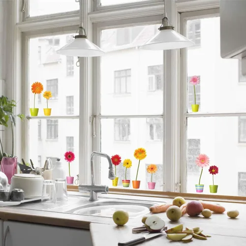 Vista 2 de 10 adhesivos de resorte para ventanas de vidrio con 20 calcomanías de mariposa para ventana, calcomanías de flores grandes, calcomanías de primavera