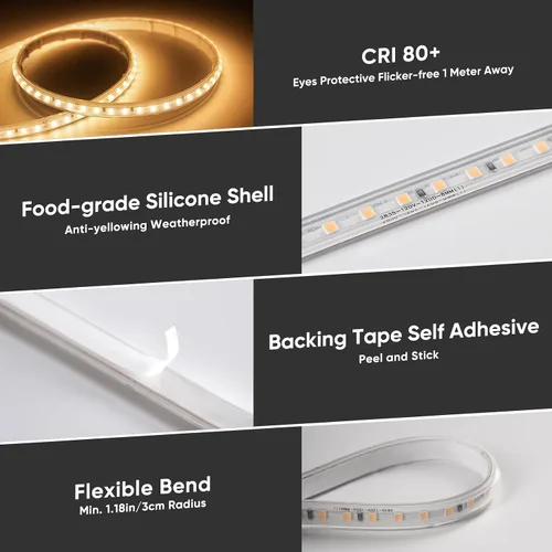 Vista 4 de Shine Decor Tira de luz LED súper brillante de 4000LM, Plug & Play de 120V sin controlador, cableado fácil, sin parpadeo, resistente a la intemperie
