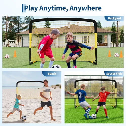 Vista 5 de Paquete de 2 porterías de fútbol de 6 x 4 pies, juego de porterías de fútbol para niños, red de fútbol portátil desplegable con pelota de fútbol