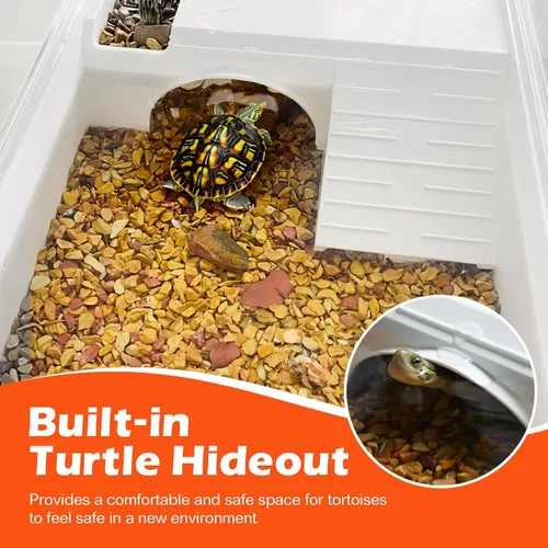 Vista 6 de AZV Kit de Hábitat para Tanque de Tortuga, Acuario Inicial de Recinto para Tortuga Acuática con Área Multifuncional y Filtro de Agua, Tina Casa