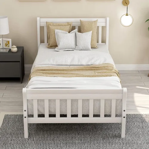 Vista 10 de Harper & Bright Designs Cama de madera tamaño individual moderna para niños, base de cama individual con cabecero y soporte de listones de madera