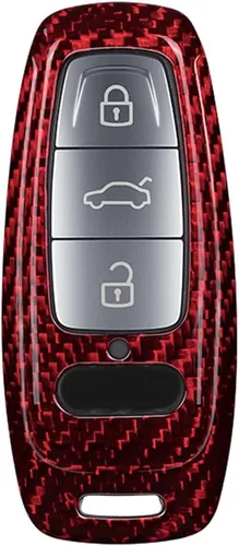 Vista 4 de iJDMTOY Funda para llavero de fibra de carbono, color rojo brillante, compatible con Audi 2019 en adelante A6 A7 E-Tron A8 Q8, llavero inteligente