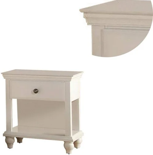 Vista 2 de Moderna mesita de noche para dormitorio, color blanco, 1 cajón y estante para cama, mesa auxiliar de madera contrachapada