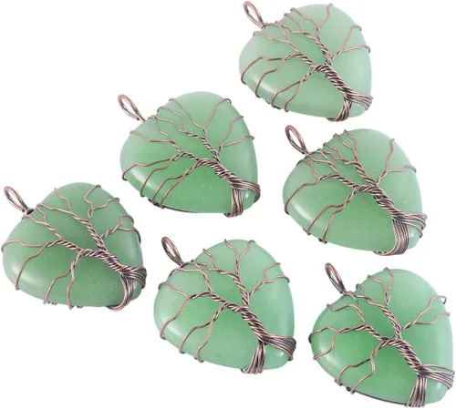 Vista 3 de TUMBEELLUWA Collar con colgante de corazón curativo de cristal natural del árbol de la vida con cuerda de cera Reiki, elegante joyería