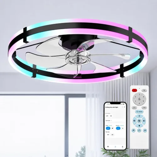 Vista 8 de addlon - Ventiladores de techo de 20 pulgadas con luces y control remoto Blanco - Estrellado
