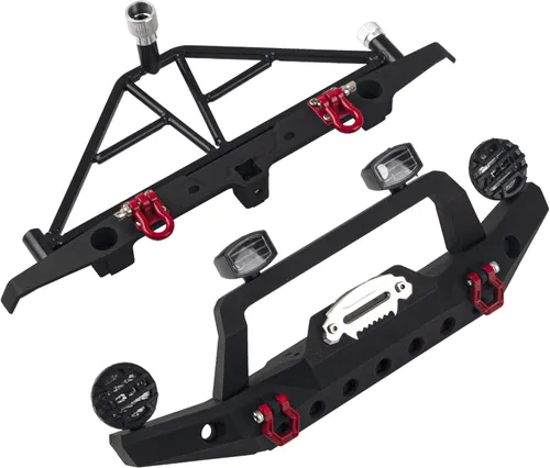 Vista 2 de Parachoques delantero y trasero de aluminio con gancho de remolque para faros LED, soporte de neumáticos de repuesto compatible con Traxxas TRX4