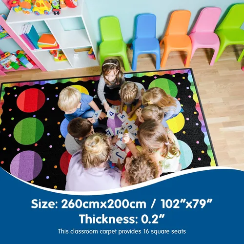 Vista 2 de Booooom Jackson Alfombra negra para sala de clases para decoración de asientos de habitación de niños, alfombra grande de 6 pies 6 pulgadas x 8 pies