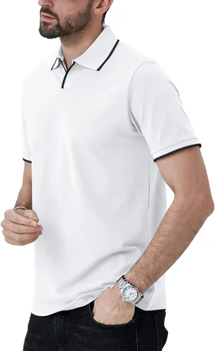 Vista 2 de Aiyino Polo de manga corta para hombre, estilo casual, ajustado, cuello en V, diseño básico, de algodón