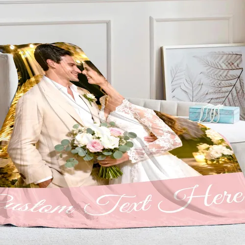 Vista 4 de Manta personalizada con imagen, manta personalizada con texto de fotos, manta de fotos personalizada para amiga, mamá y papá, regalos personalizados