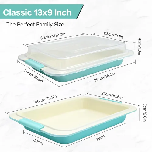 Vista 8 de Molde para hornear de 9 x 13 pulgadas con tapa, acero aluminizado, asas de silicona