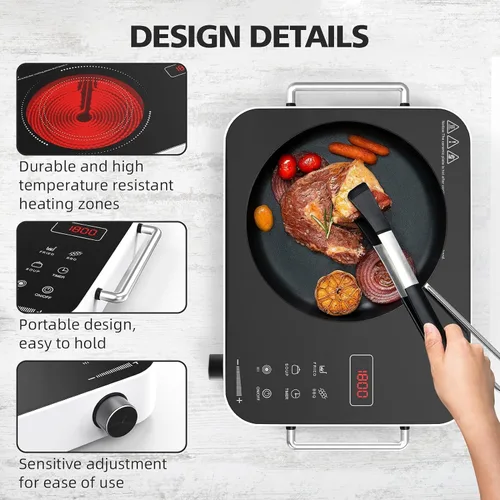 Vista 2 de Placa de cocina eléctrica de 110V, estufa eléctrica portátil de 1800W, placa caliente infrarroja, quemador individual Nafewin para encimera