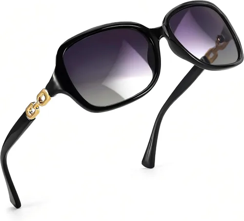 Vista 41 de SIPHEW - Gafas de sol polarizadas para mujer, gafas de sol cuadradas clásicas para mujer con protección UV Gafas de sol polarizadas negras A01