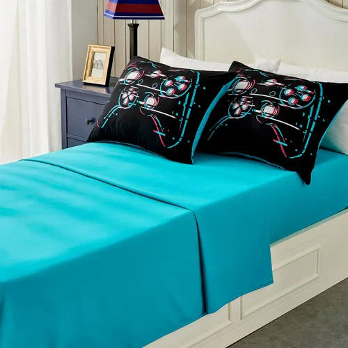 Vista 5 de Seward Park Juego de ropa de cama individual XL con sábana, cama de Big Gamer Negro
