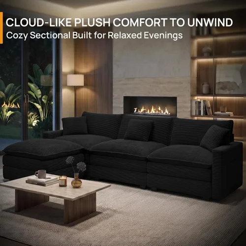 Vista 6 de Cloud Couch Sectional, L Shaped Modular Sofa with Movable Ottoman Negro