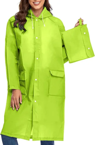 Vista 3 de Poncho de lluvia reutilizable de EVA para adultos, unisex, para hombres y mujeres, con capucha, largo y transparente