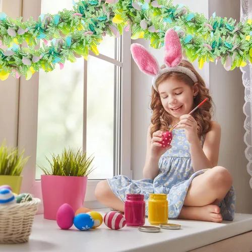 Vista 3 de 6 guirnaldas metálicas de Pascua con purpurina de 6.5 pies, guirnaldas gruesas de colores mezclados, guirnaldas metálicas de oropel brillante