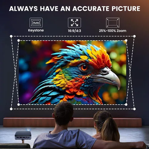 Vista 6 de Mini proyector portátil con altavoz de batería recargable y tirpod, proyector pico de 1080P (entrada 4K), sistema de transmisión integrado