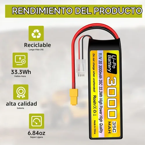 Vista 5 de sea jump 3S Lipo Batería 11.1V 3000mAh 35C con enchufe XT60 y cable de carga USB adecuado para coche RC, camión, barco de control remoto