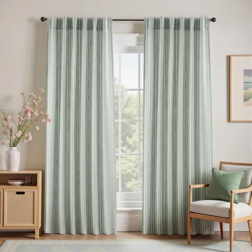Vista 16 de DriftAway Cortinas de lino 100% opacas a rayas, de doble capa, 96 pulgadas de largo, para sala de estar, dormitorio, hilo teñido, con aislamiento