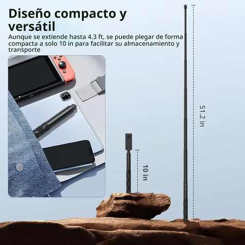 Vista 3 de ATUMTEK Palo selfie invisible de 52 pulgadas, poste monopie extensible de 1/4 pulgadas, diseño sólido y compacto para Insta360, para GoPro, DJI