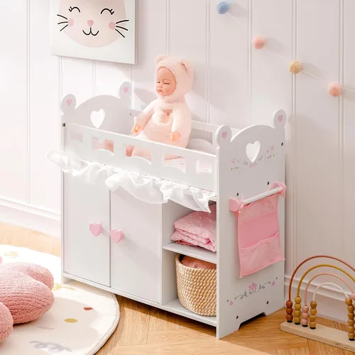 Vista 9 de ROBOTIME Cuna de madera para muñecas de 18 a 24 pulgadas, rosa