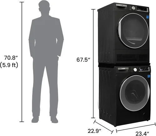 Vista 2 de Conserv 2.2 cf 120 V Lavadora y 4 Cf 220V Secadora Condensación Fabricada en Europa (Negro Mate)