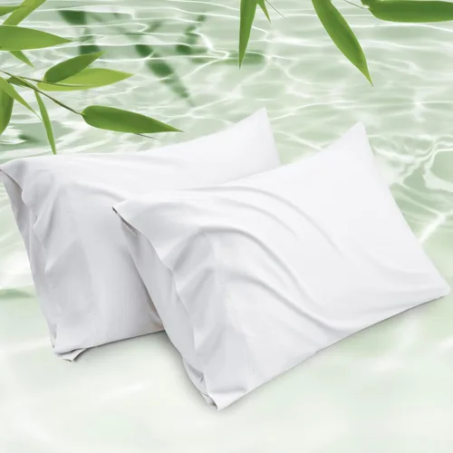 Vista 22 de Bedsure Fundas de almohada de tamaño estándar, fundas de almohada refrescantes, rayón derivado de bambú, color gris oscuro, juego de 2, fundas