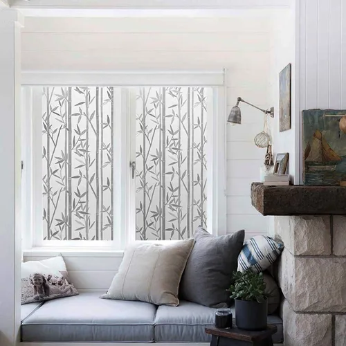 Vista 5 de LEMON CLOUD Película de ventana de bambú, película de vidrio manchado, película de vidrio esmerilado, decoración de ventana adhesiva, decoración