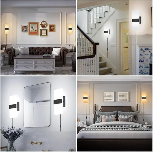 Vista 4 de TRLIFE Lámpara de pared LED moderna, ajustable 4 temperaturas de color 12W lámpara de pared moderna enchufe, luz de pared acrílica montada