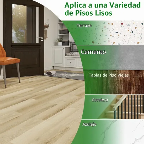 Vista 4 de Mysflosy Tablón de Suelo de Vinilo Autoadhesivo, Paquete de 36 - 6 x 36 pulgadas, Grano de Madera Natural Despegar y Pegar Suelo Impermeable