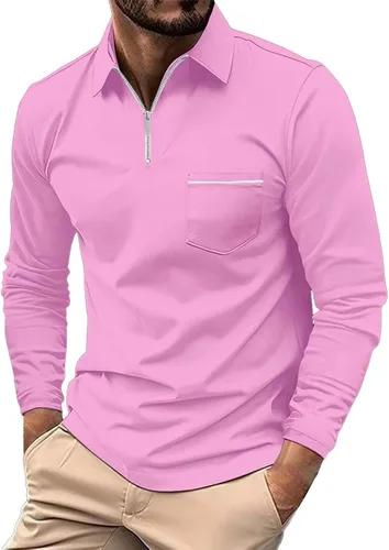 Vista 7 de Polo con cremallera de un cuarto para hombre, manga larga, ajustada, elástica, cuello para golf, oficina y trabajo