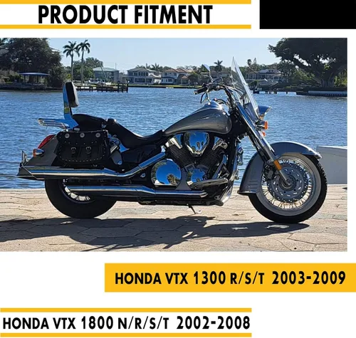 Vista 2 de Respaldo de barra de pasajero con portaequipajes para Honda VTX 1300 1800 N/R/S modelos 2002-2008 acabado cromado