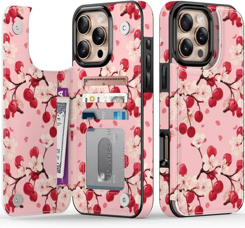 Vista 104 de FUNMIKO Funda tipo cartera para iPhone 13 con tarjetero, bloqueo RFID, protección de grado militar y obras de arte impresas con rayos UV, cierre