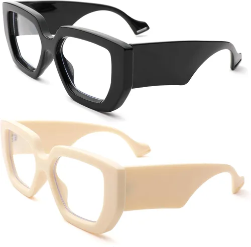 Vista 13 de Hycredi Gafas de luz azul de marco grueso para mujeres y hombres, anteojos cuadrados de gran tamaño para juegos de computadora con lente transparente