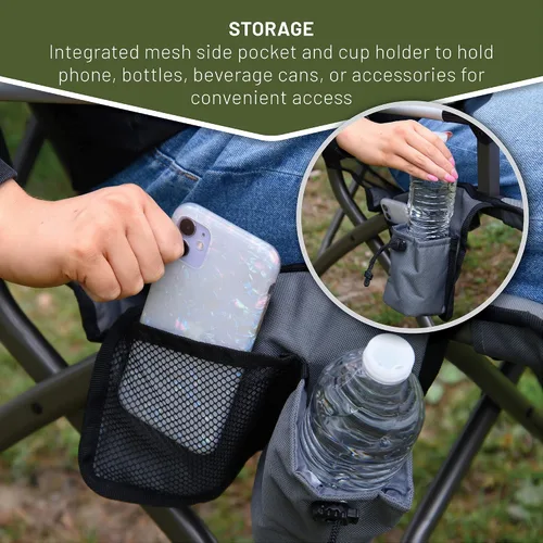Vista 7 de TIMBER RIDGE Silla plegable de campamento para adultos, sillas plegables de aluminio con respaldo alto con organizador de tazas y reposacabezas
