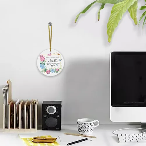 Vista 6 de REWIDPARTY Adorno floral de primo, placa de recuerdo para árbol de Navidad, regalo de graduación, cumpleaños, para mujeres y hombres, adorno