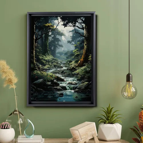 Vista 5 de Waterfall print canvas print, fantasy wall art, watercolor print, high fantasy, nature landscape wall art for living room