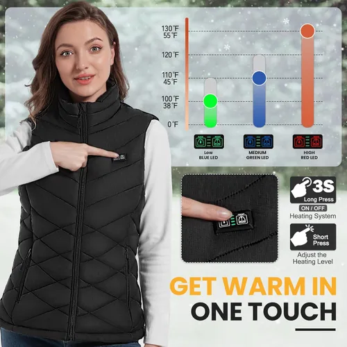 Vista 3 de Chaleco térmico para mujer, chaleco ligero y cálido con batería de 7.4 V, chaleco de calefacción eléctrica para senderismo, camping