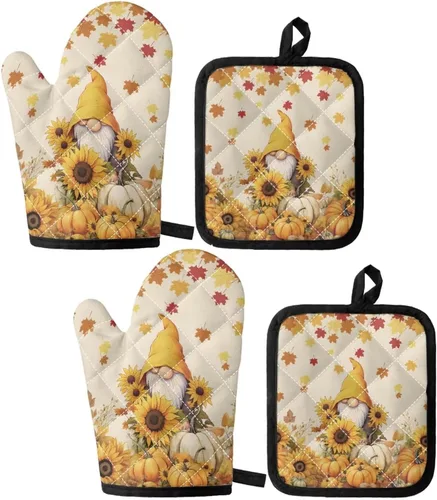 Vista 12 de UNICEU Juego de 4 manoplas de horno personalizadas y soportes para ollas, decoración de cocina, guantes protectores personalizados para hornear