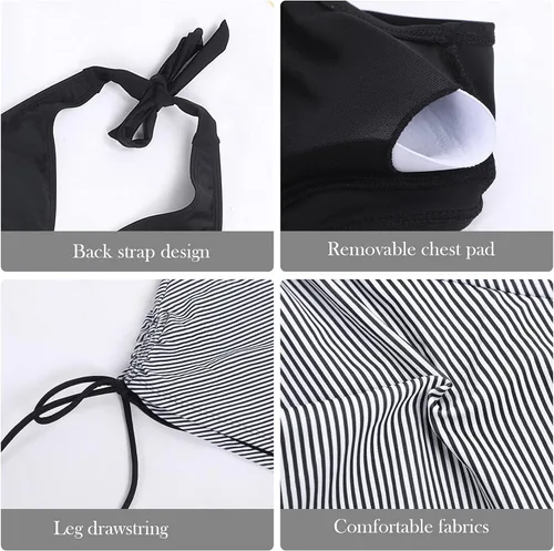 Vista 3 de Adisputent - Trajes de baño de dos piezas para mujer, diseño tipo bikini, con parte superior triangular tipo brasileña, a rayas, tipo halter