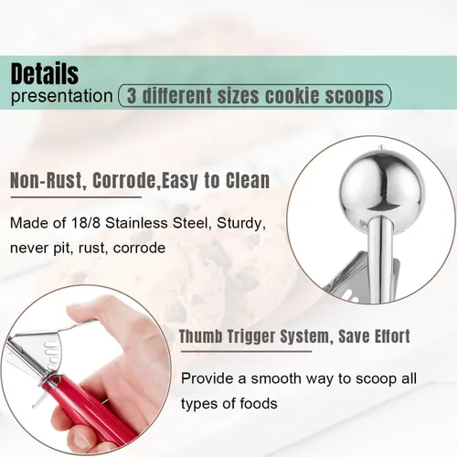 Vista 3 de Juego de cucharas para galletas Saebye, juego de cucharas para helado, cucharas para galletas para hornear, medidor de tamaño múltiple