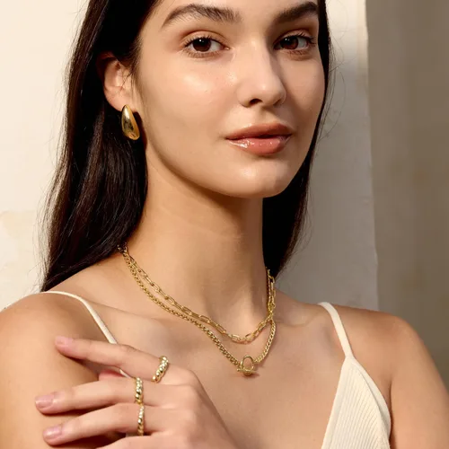 Vista 4 de CHESKY Collares de oro en capas para mujer, collar de cadena de oro delicado de 14 quilates para mujer, cadena de clip de eslabones cubanos de moda