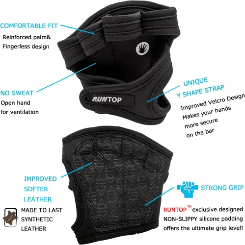Vista 2 de RUNTOP Guantes de entrenamiento para fitness, entrenamiento cruzado, WODS, gimnasio, yoga, ejercicio, almohadillas de agarre para levantamiento